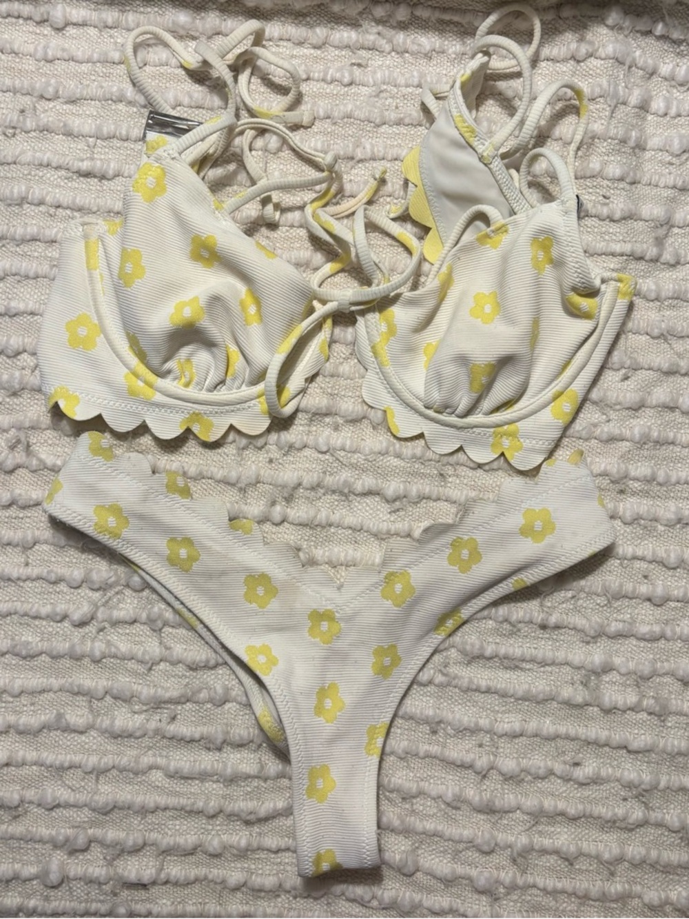For Love & Lemons White and Yellow Floral Scalloped Bikini Set